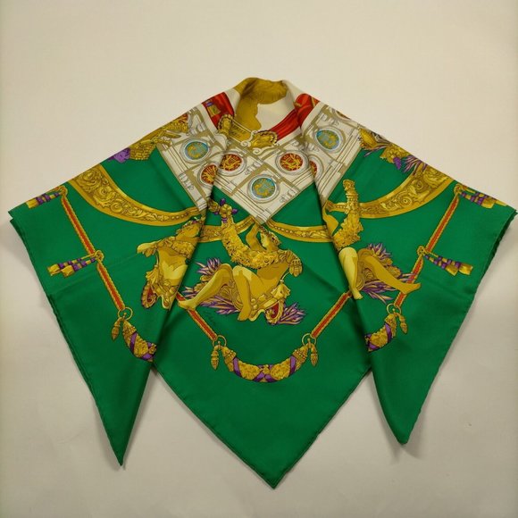 Cartier scarf Carre 90 Greens Silk100% - Picture 3 of 9